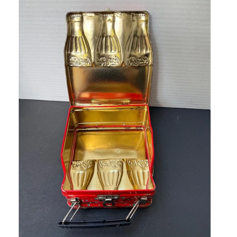 Vintage Coca-Cola Embossed Tin Lunch Box 3D Bottle Design Red Metal Collectible